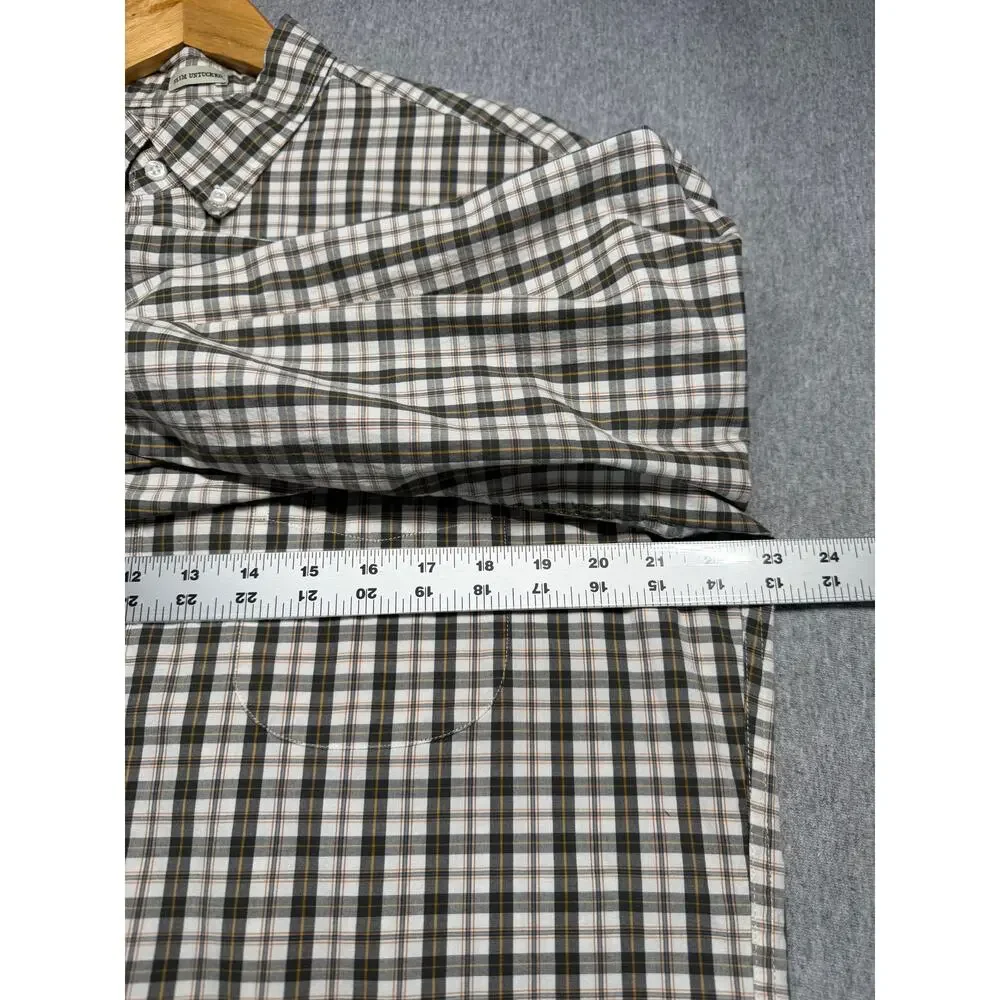 J. Crew Mens Slim Untucked Plaid Stretch Long Sleeve Button Up Brown Cream SizeL